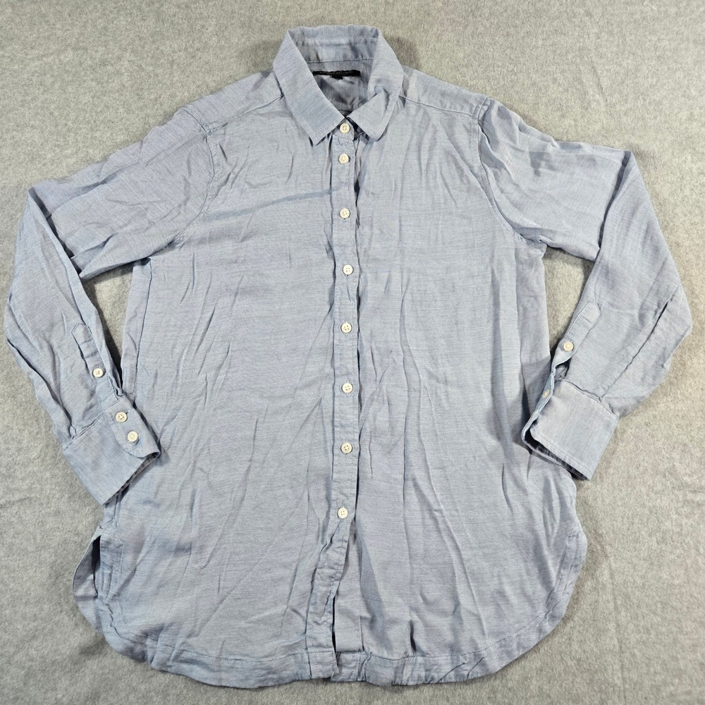 Banana Republic Parker Tunic Blue Rayon Button Down Shirt Womens Small 472637-00